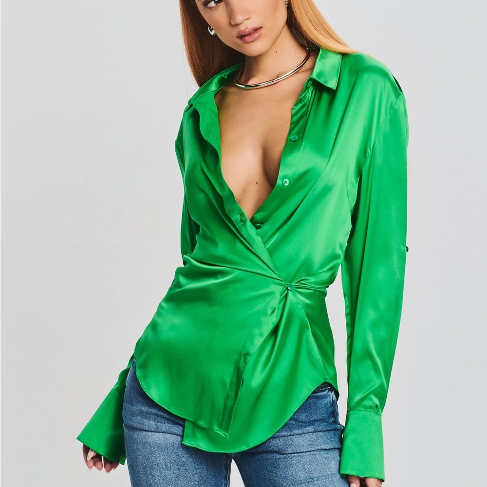 NWT SEROYA Karry Silk Shirt (XS) Kelly green
